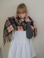 Plaid wool blend scarf with fringed hem - View 6 | TEVQA