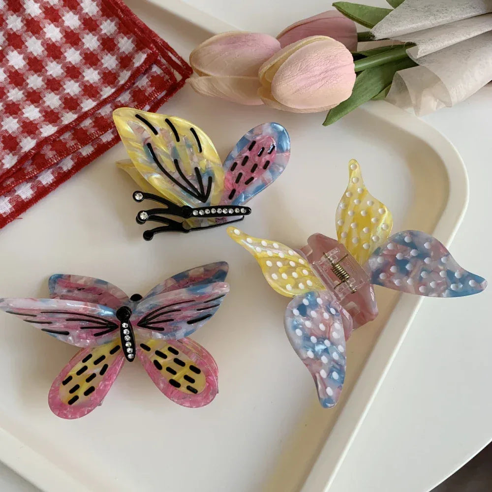 Whimsical Marbled Butterfly Acetate Hair Claw - TEVQA