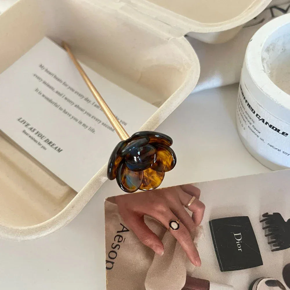 French Acetate Flower Hair Stick (5.9 Inch) - TEVQA