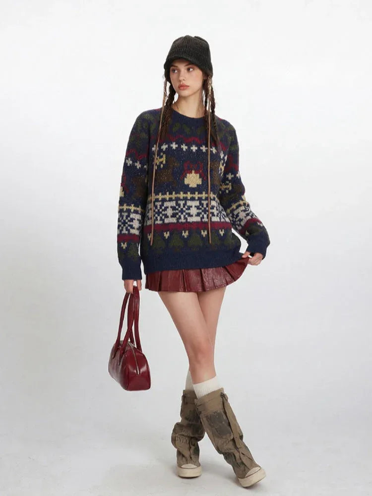 Vintage Navy Fair Isle Holiday Sweater - TEVQA