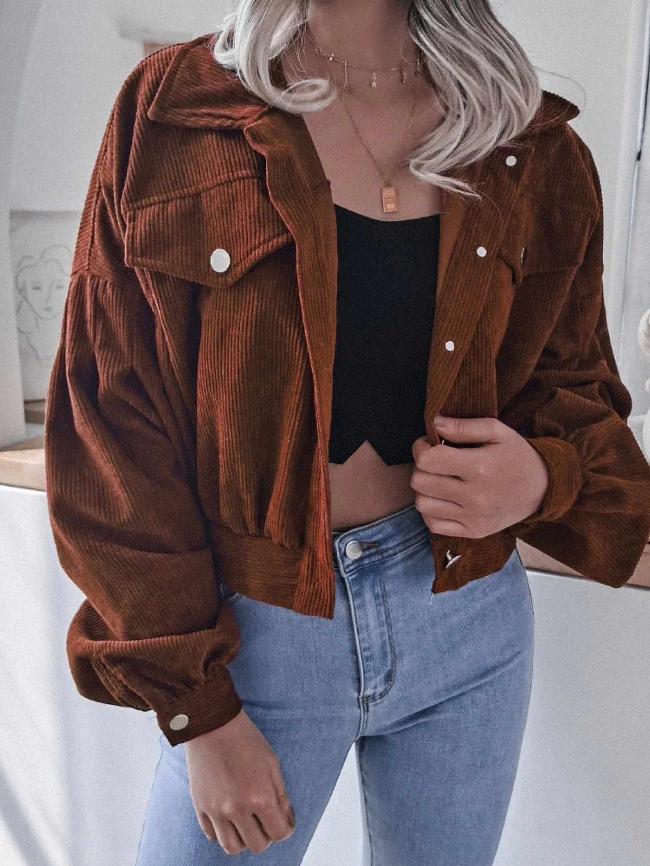 Cropped Corduroy Jacket - View 7 | TEVQA