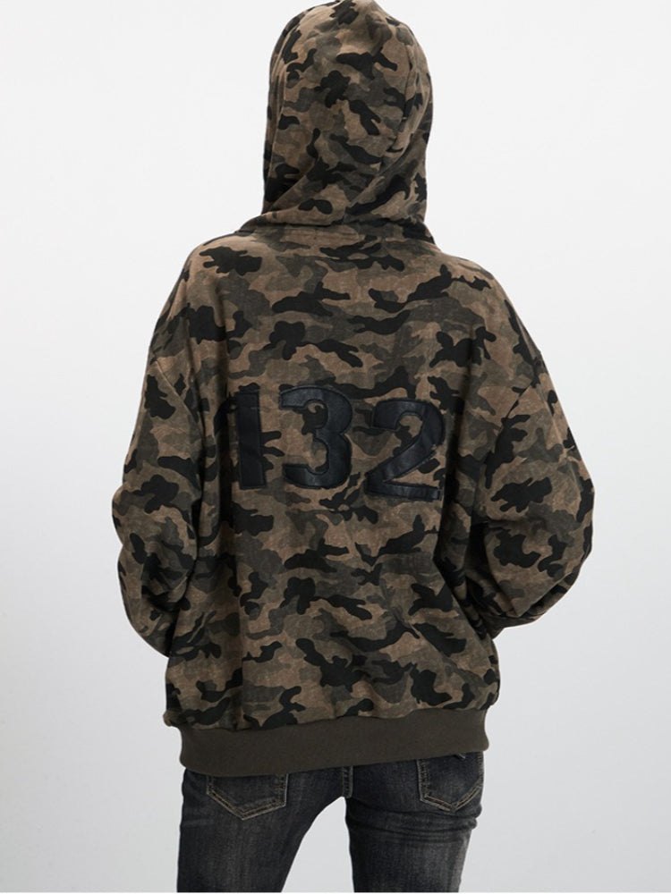 Y2K Vintage Aesthetic Camo Zip-Up Hoodie