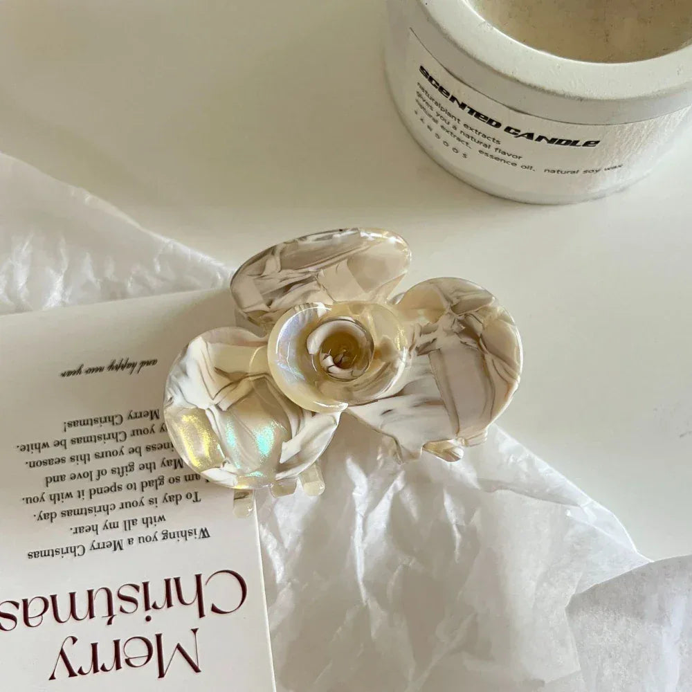 Medium Acetate Camellia Flower Claw Clip - View 6 | TEVQA