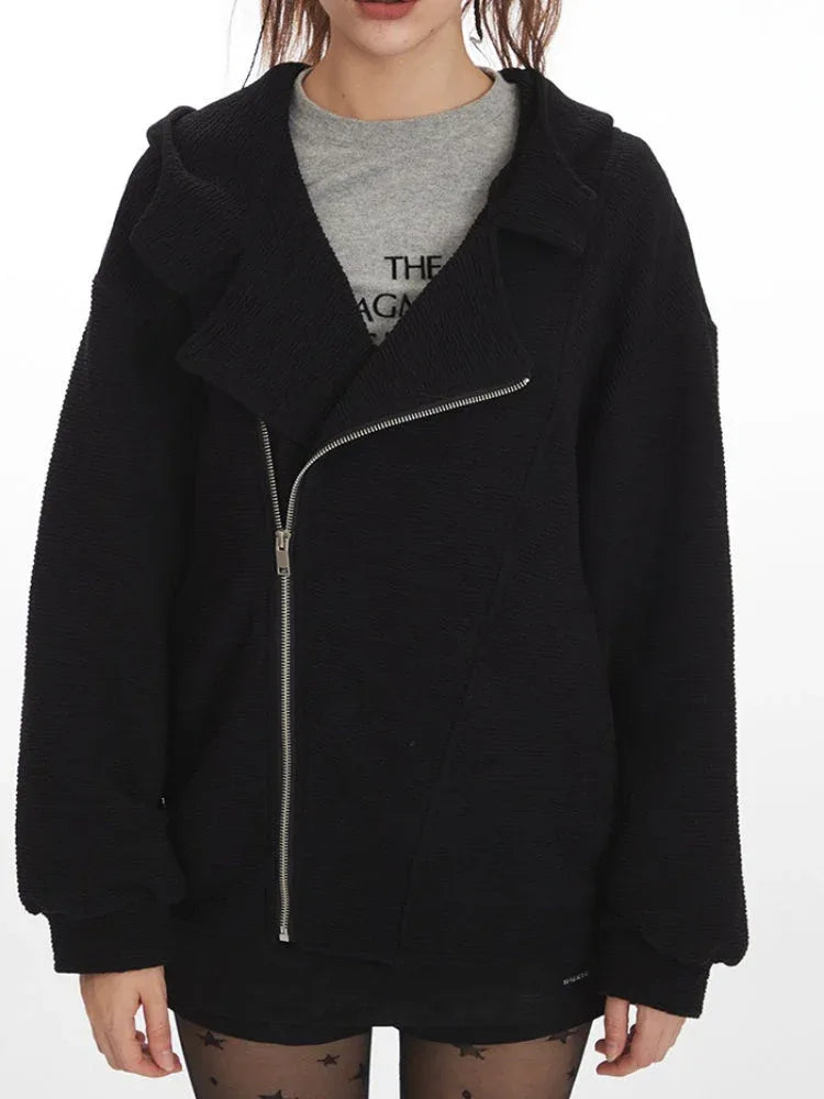 Y2K Grunge Asymmetrical Zipper Hoodie - TEVQA