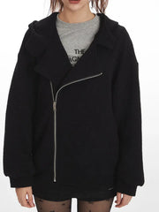 Y2K Grunge Asymmetrical Zipper Hoodie - TEVQA