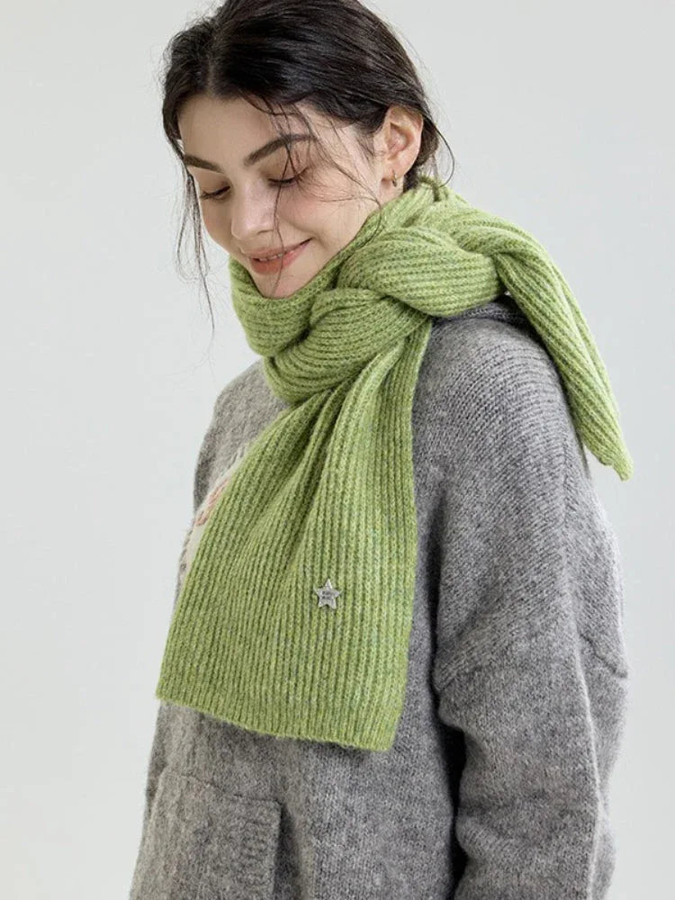 Y2K Star Accent Ribbed Knit Scarf - TEVQA