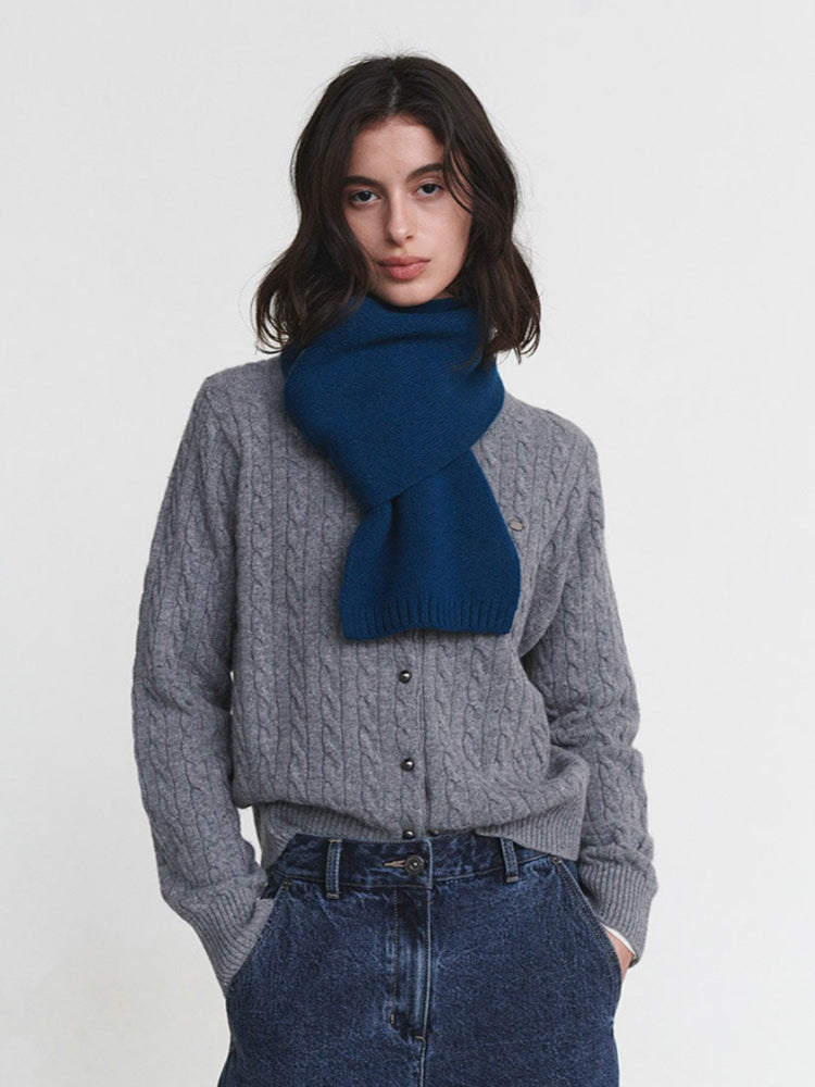 100% Wool Knitted Scarf Solid Red Warm Neck Wrap