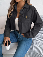 Midnight Noir Corduroy Cropped Jacket - View 6 | TEVQA