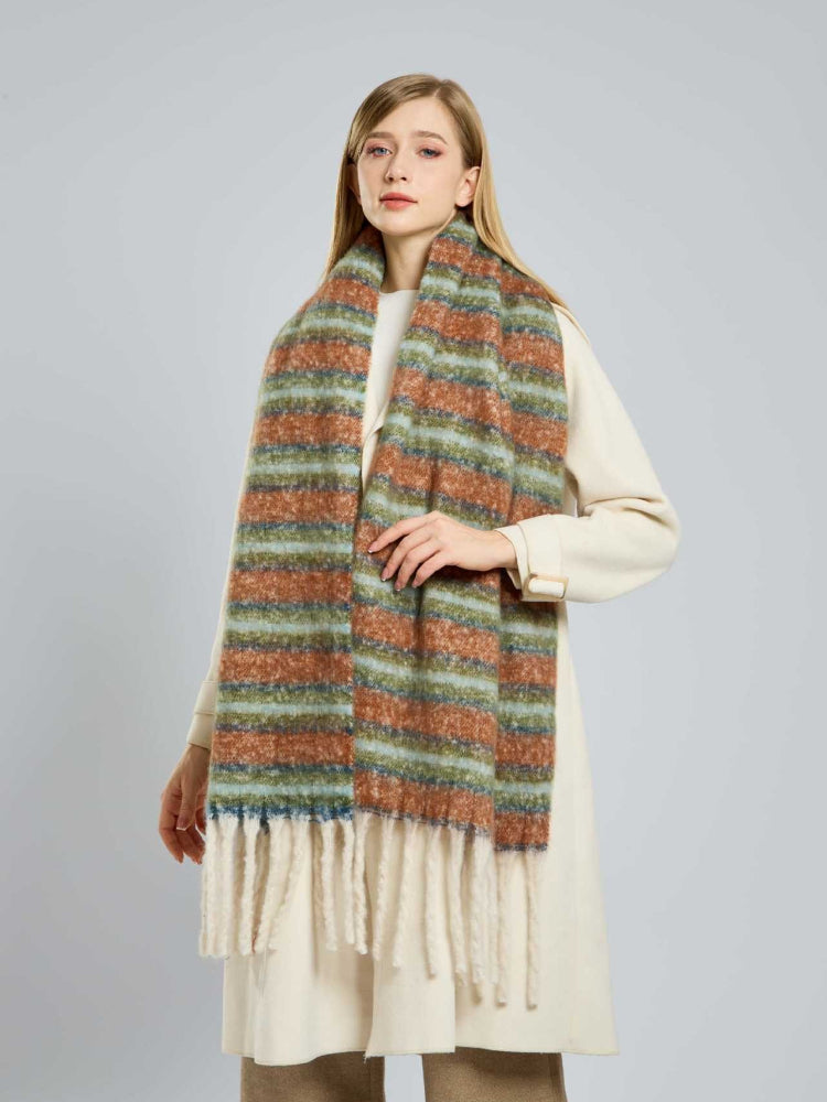 Heavyweight Soft Brushed Striped Scarf Earth Tones
