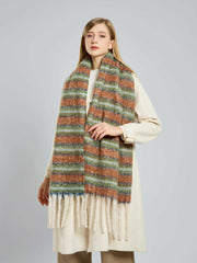 Heavyweight Soft Brushed Striped Scarf Earth Tones