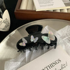Black butterfly hair claw clip with iridescent accents - View 6 | TEVQA