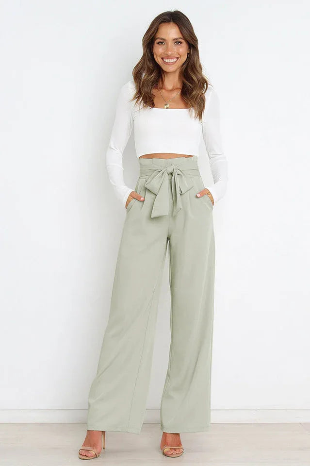 High Waist Belted Wide Leg Pants - View 18 | TEVQA