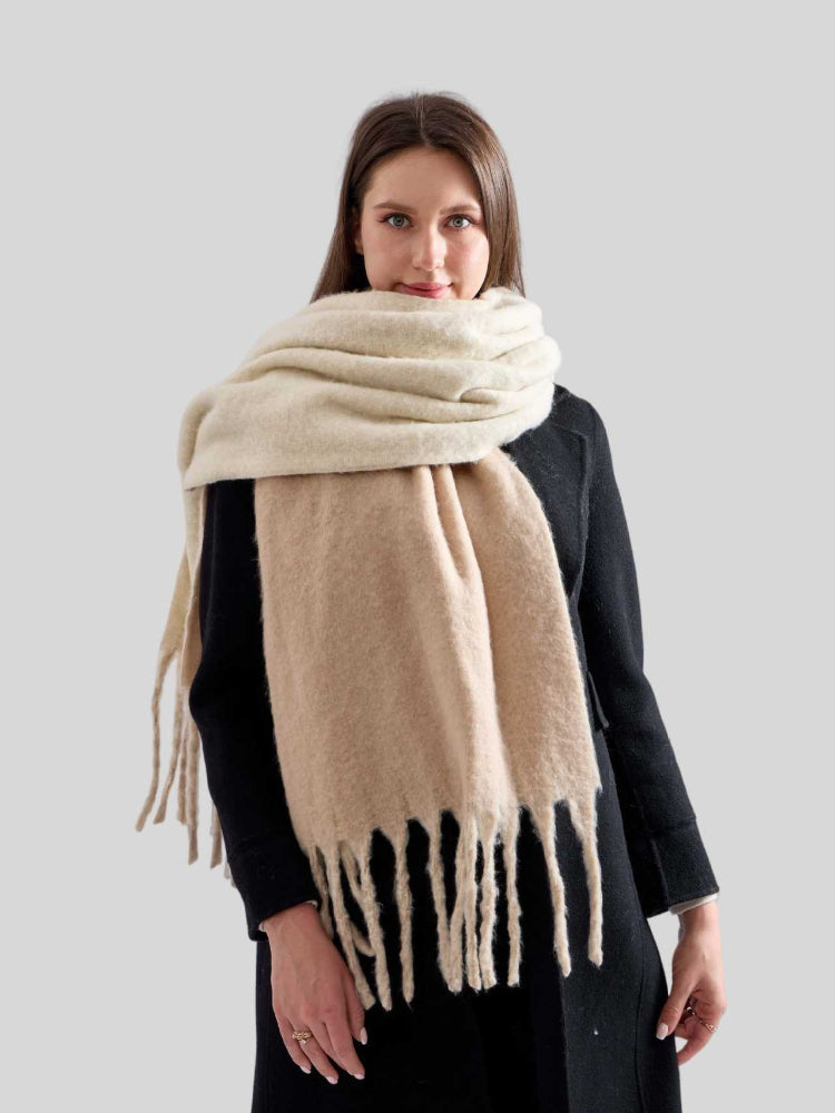 Women's Ultra-Heavyweight Solid Scarf Thick Fringe Thermal Winter Wrap - Oatmeal Beige