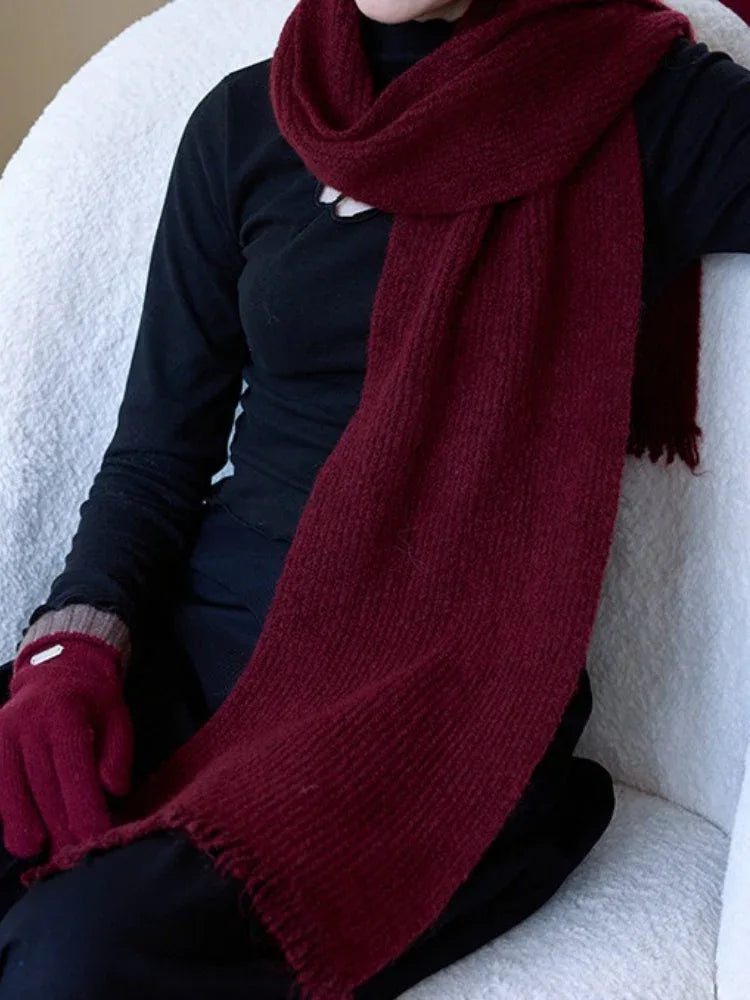 Cream Wool Blend Ribbed Scarf - TEVQA