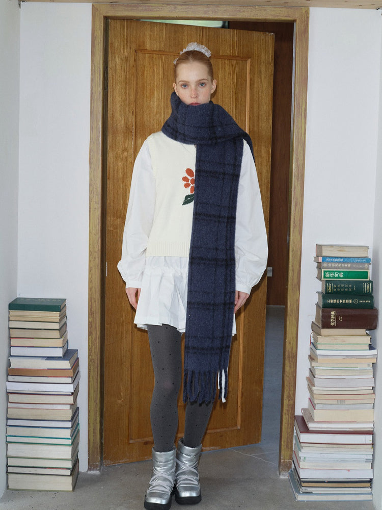 Dark Coquette Black Plaid Scarf