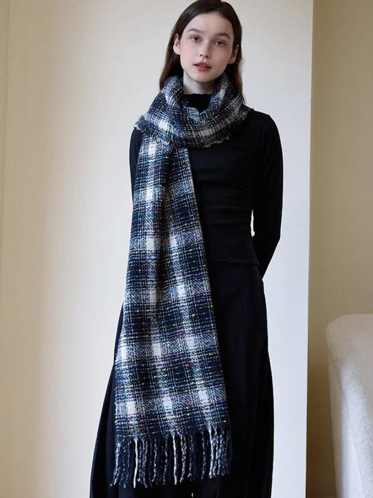 Oversized confetti knit scarf with rainbow speckles and fringe detail - View 13 | TEVQA