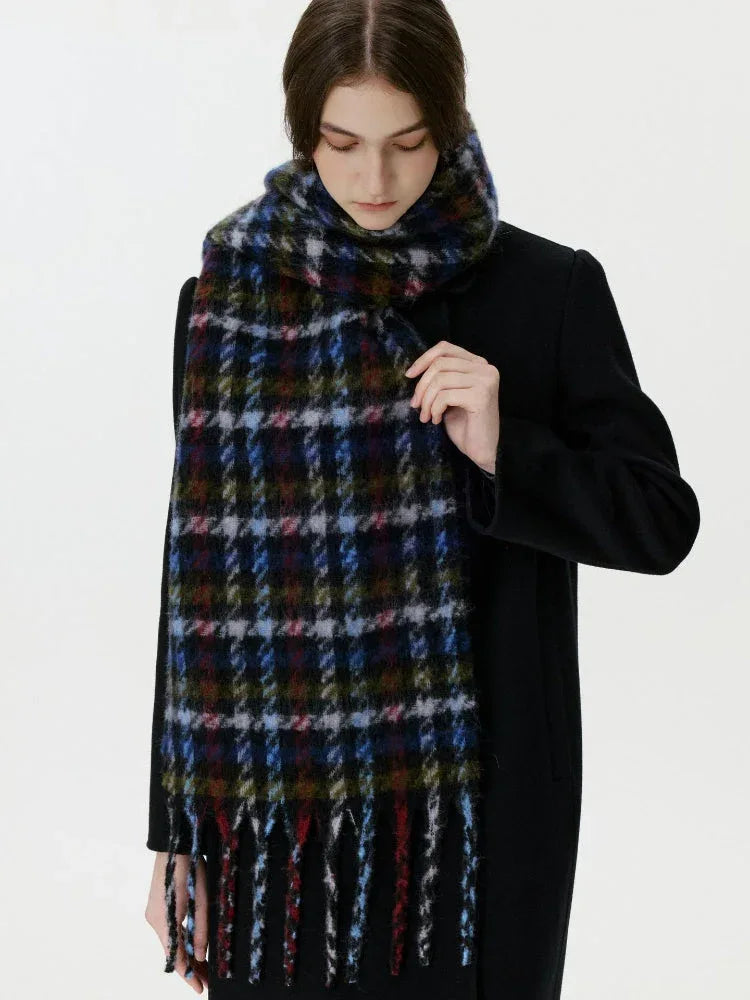 Brushed Faux Mohair Plaid Scarf - View 6 | TEVQA
