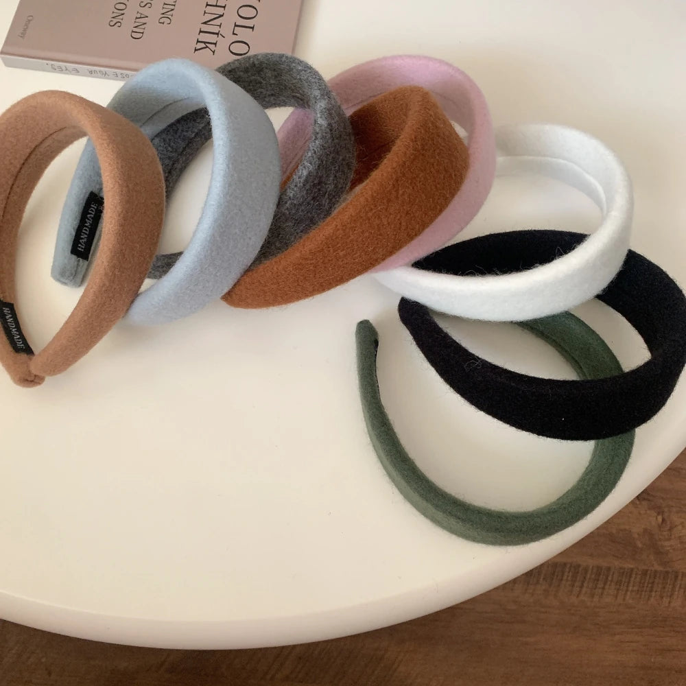 Statement Padded Wool Felt Headband - 1.6 Inch Cozy Autumn Lift