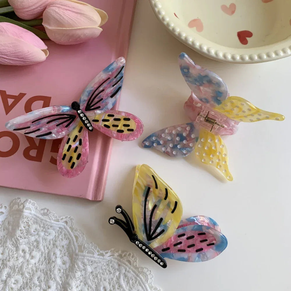 Whimsical Marbled Butterfly Acetate Hair Claw - TEVQA