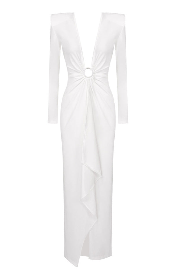 Draped Ring Detailed Deep V Neck Dress | Dress In Beauty