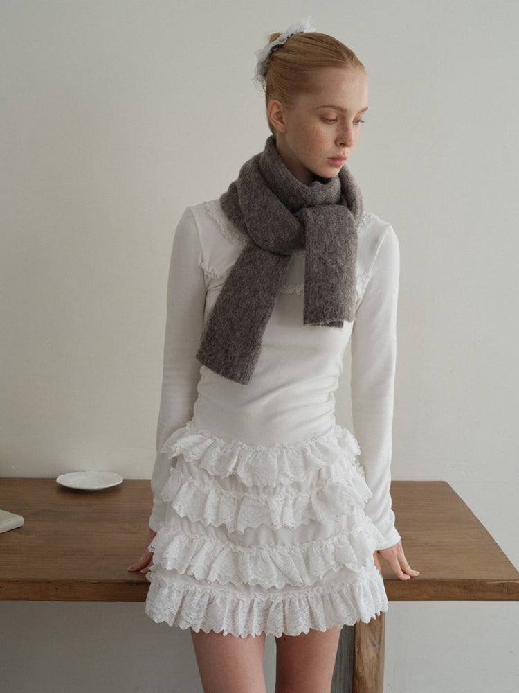 Soft Alpaca Wool Blend Brushed Knit Scarf