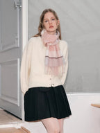 Pink Plaid 100% Lambswool Scarf with Fringe