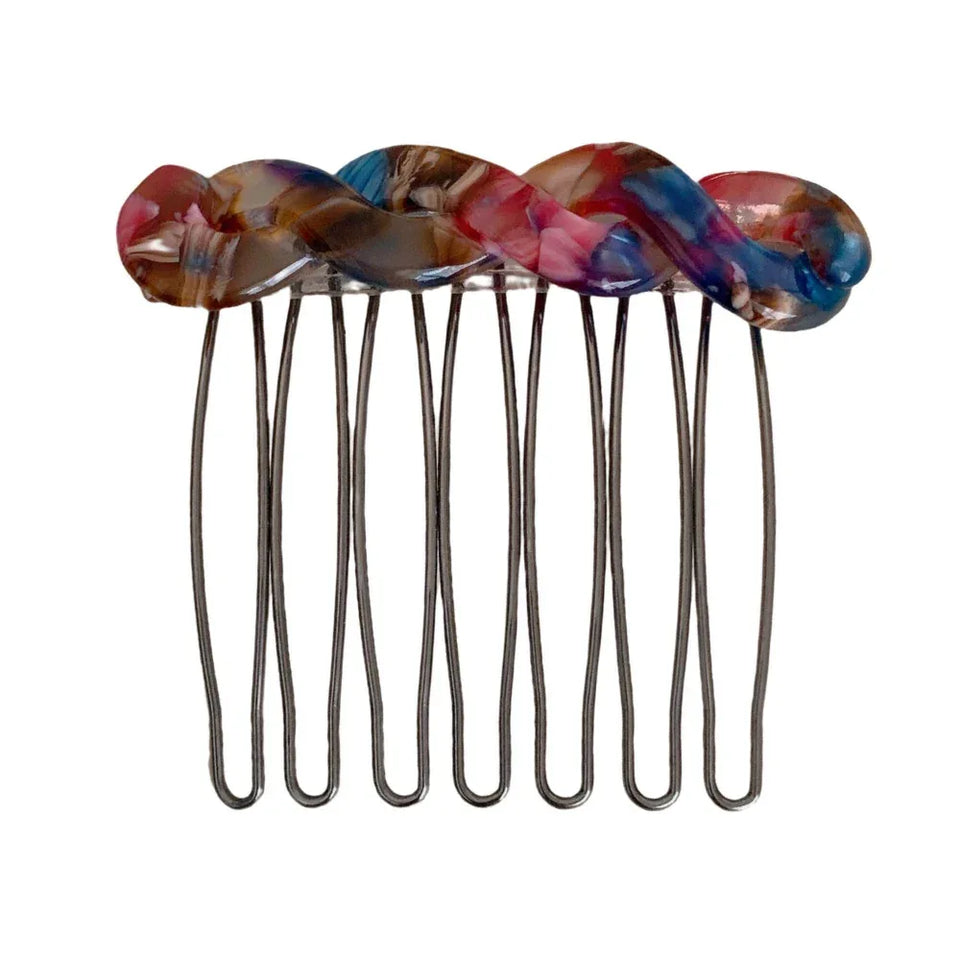Marbled resin twisted hair comb with metal teeth Main image