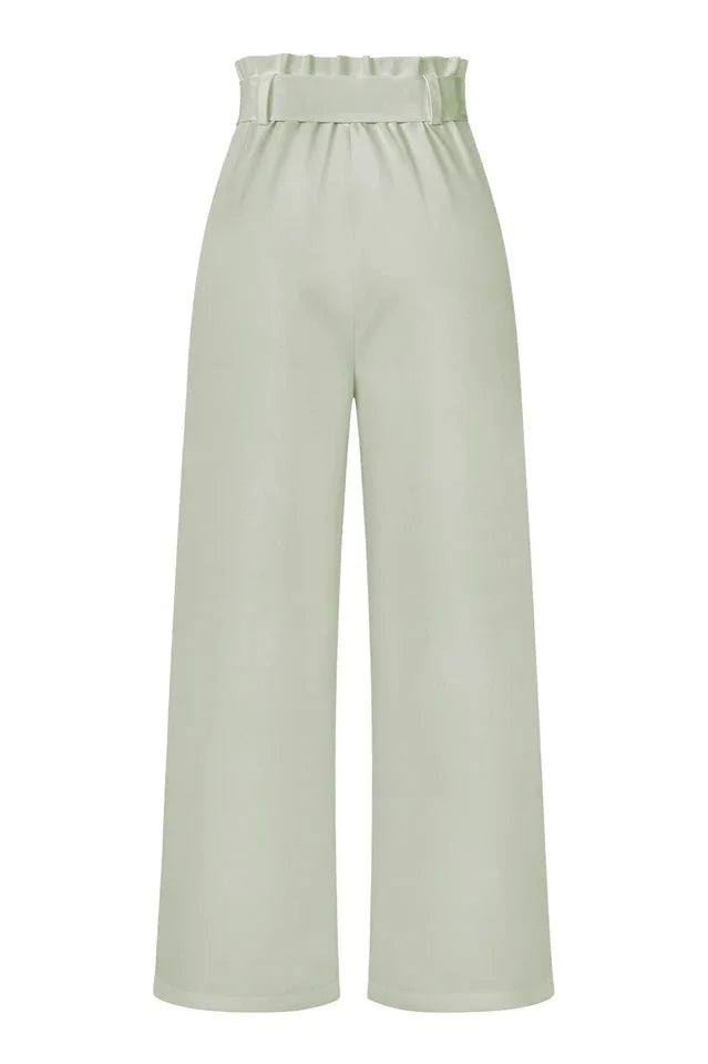 Belted wide leg crepe trousers - View 46 | TEVQA