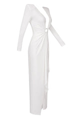 Draped Ring Detailed Deep V Neck Dress | Dress In Beauty