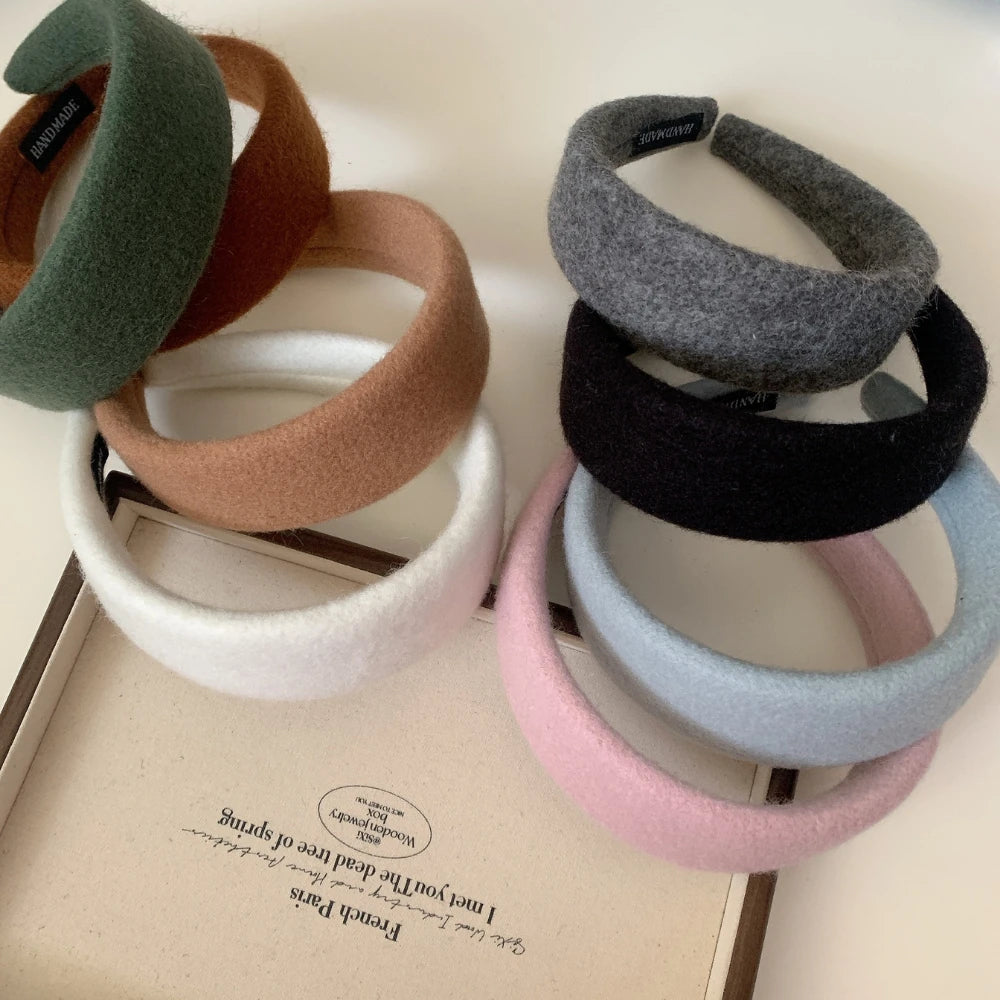 Statement Padded Wool Felt Headband - 1.6 Inch Cozy Autumn Lift