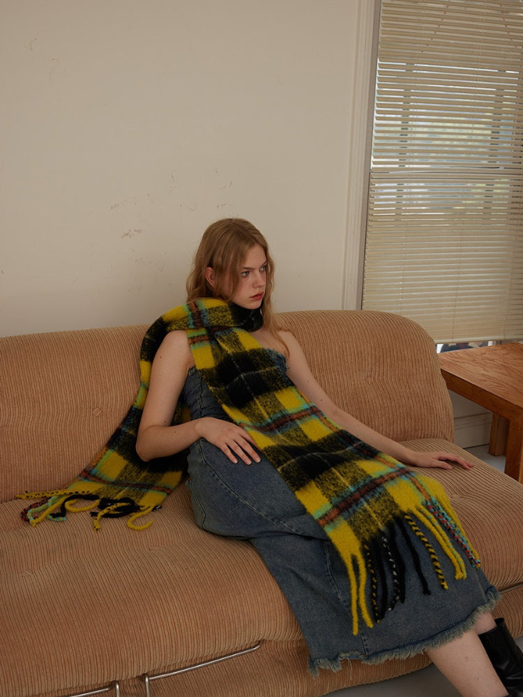 Acubi Style Blue & Teal Plaid Scarf