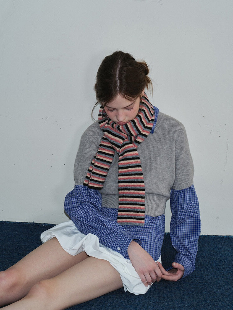 Soft Wool Blend Striped Knit Scarf