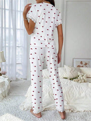 Coquette Cherry Print Ribbed Pajama Set