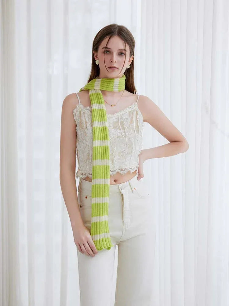 Long striped knit scarf with ruffle edge - View 9 | TEVQA