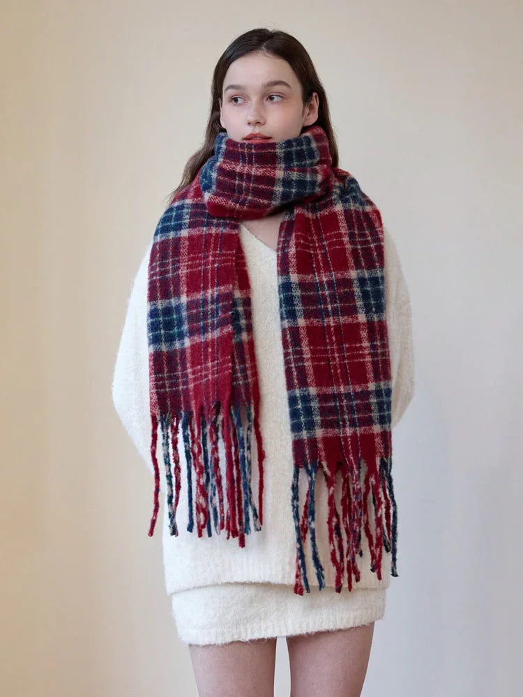 Oversized Chunky Plaid Scarf - TEVQA