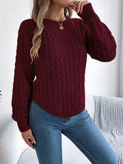 Camel Cable Knit Curved Hem Sweater