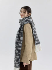 Leopard print wool blend scarf with cream fringe - View 6 | TEVQA