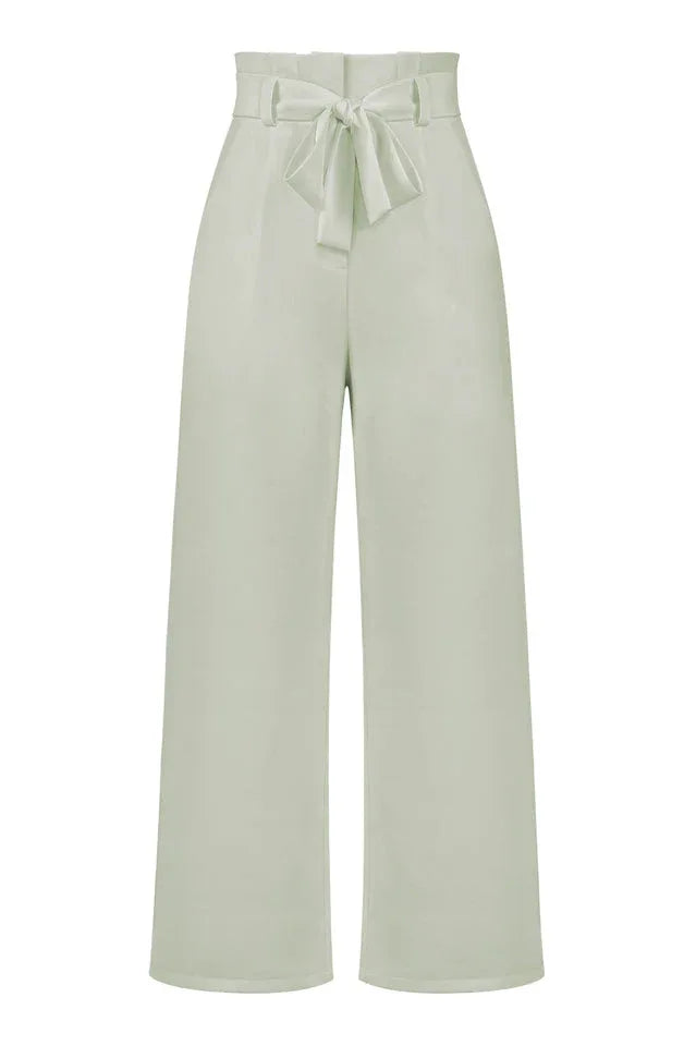 Belted wide leg crepe trousers - View 47 | TEVQA