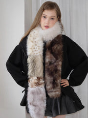 Patchwork Faux Fur Scarf Leopard Print Extra Long 96 Inch Y2K