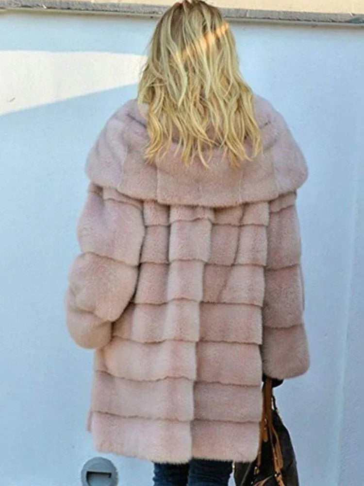 Aspen Luxe Hooded Faux Fur Mid-Length Coat - TEVQA