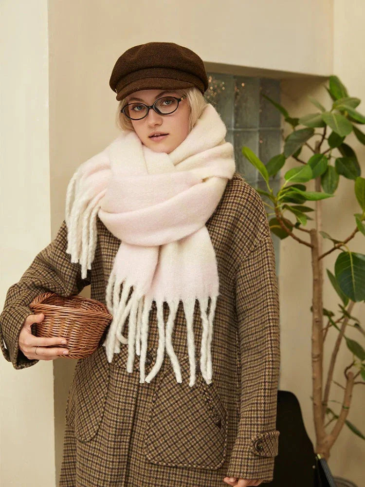 Oversized knit scarf with block stripes and fringe - View 14 | TEVQA