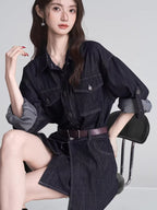 Denim shirt and skirt set - View 6 | TEVQA