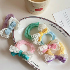 Dainty Lace Bow Scrunchie - 2.8 Inch Lightweight Pastel Hair Tie