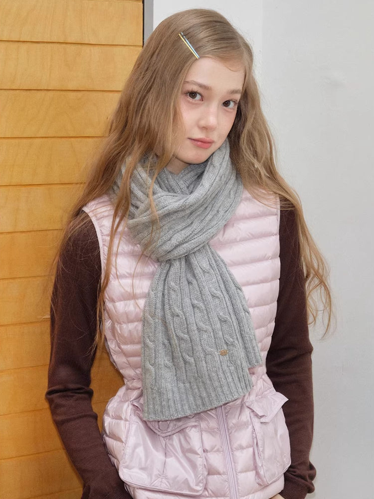 Classic Cable Knit Wool Blend Scarf Grey