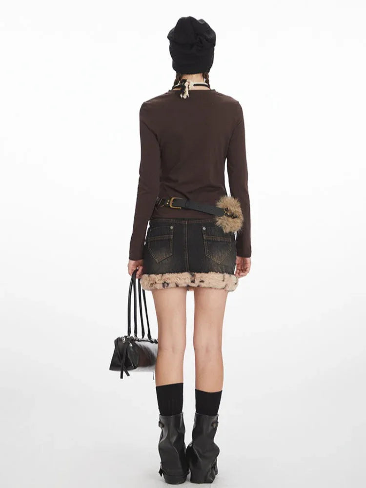 Y2K Mocha Ruched Slim Fit Long Sleeve Top - TEVQA