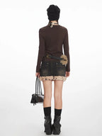 Y2K Mocha Ruched Slim Fit Long Sleeve Top - TEVQA