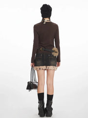 Y2K Mocha Ruched Slim Fit Long Sleeve Top - TEVQA