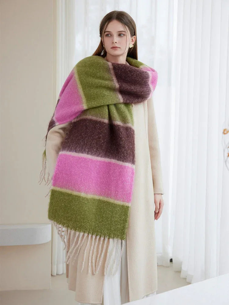 Oversized Striped Knit Scarf - View 8 | TEVQA