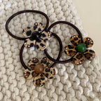 Acetate Leopard Flower Charm Hair Tie with Rhinestones (2.2 Inch) - TEVQA