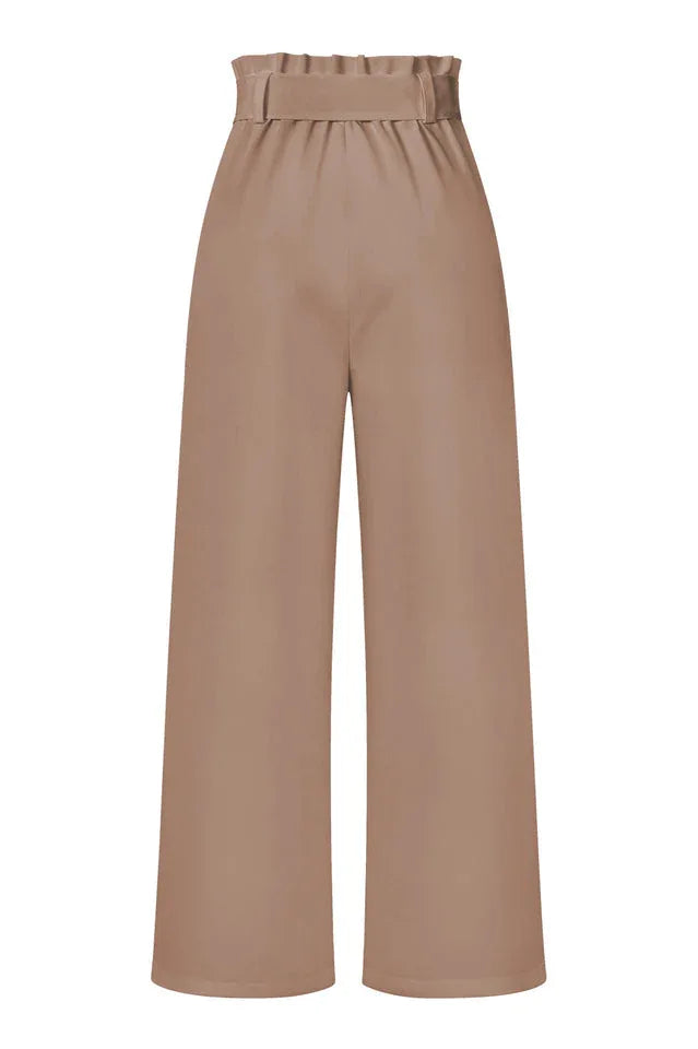 Belted wide leg crepe trousers - View 51 | TEVQA